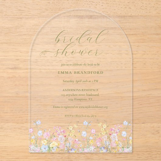 Boho Wildflower Elegant Bridal Shower  アクリル招待状 (正面)