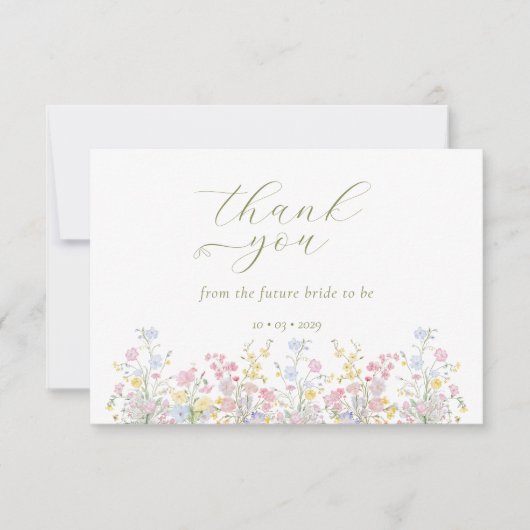 Boho Wildflower Elegant Bridal Shower  サンキューカード (正面)