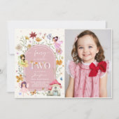 Boho Wildflower Fairy 2nd誕生日パーティー写真 招待状 (正面)