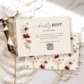 Boho Wildflower Fall Wedding QR Code RSVP Card