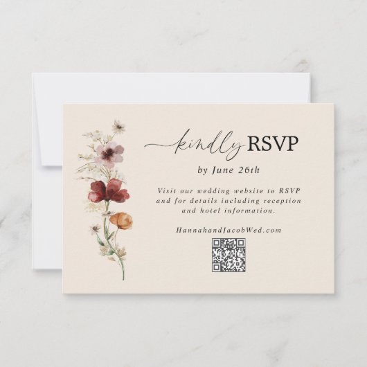 Boho Wildflower Fall Wedding QR Code RSVP Card (正面)