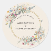 Boho Wildflower Fern Beige結婚's Thank You Feel ラウンドシール (正面)