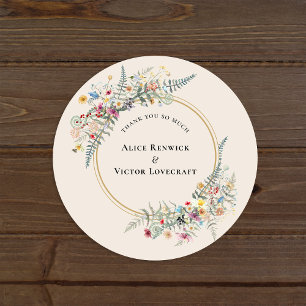 Boho Wildflower Fern Beige結婚's Thank You Feel ラウンドシール