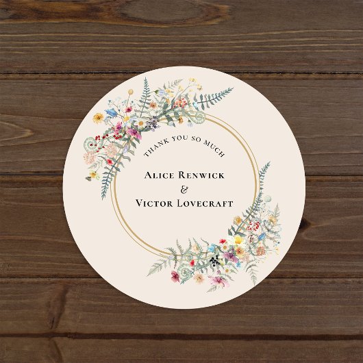 Boho Wildflower Fern Beige結婚's Thank You Feel ラウンドシール