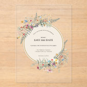 Boho Wildflower Fern Beige Save the Date アクリル招待状 (正面)