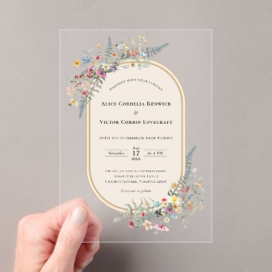 Boho Wildflower Fern Beige Wedding アクリル招待状 (インサイチュ (ポータブル))