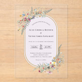Boho Wildflower Fern Lavender Wedding アクリル招待状 (正面)