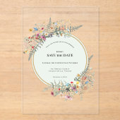 Boho Wildflower Fern Mint Green Save the Date アクリル招待状 (正面)