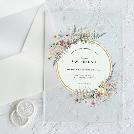 Boho Wildflower Fern Mint Green Save the Date アクリル招待状