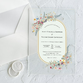 Boho Wildflower Fern Mint Green Wedding アクリル招待状