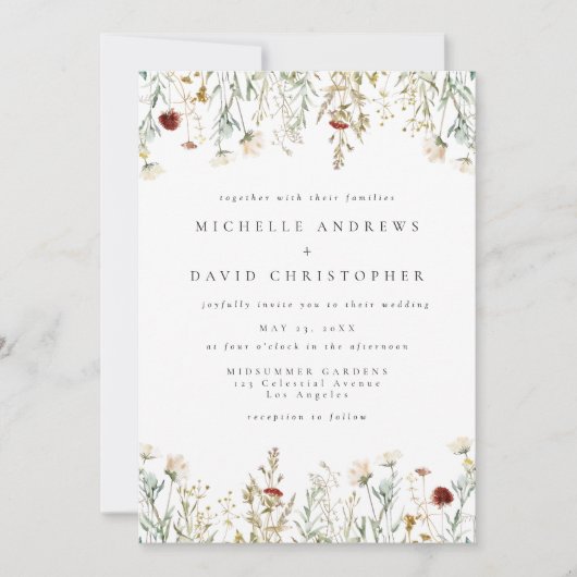 Boho Wildflower Field Wedding Invitation 招待状 (正面)