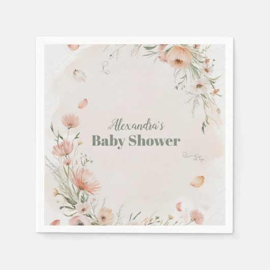 Boho Wildflower Floral Baby Shower スタンダードカクテルナプキン (正面)
