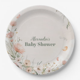 Boho Wildflower Floral  Baby Shower ペーパープレート