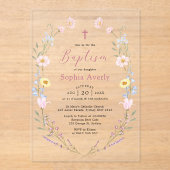 Boho Wildflower Floral Girl Baptism アクリル招待状 (正面)