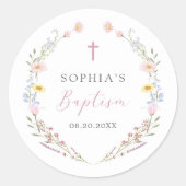 Boho Wildflower Floral Girl Baptism ラウンドシール (正面)