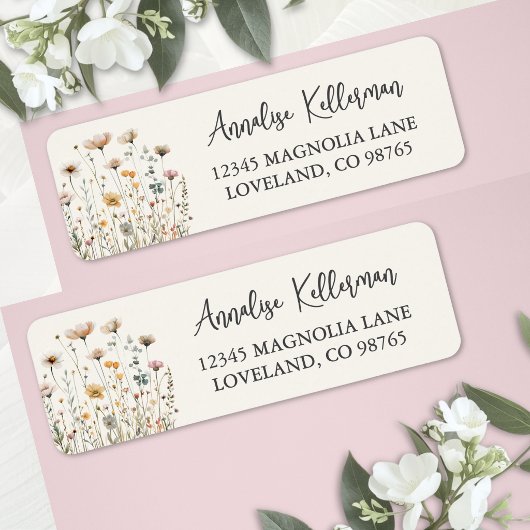 Boho Wildflower Floral Return Address ラベル