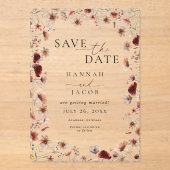 Boho Wildflower Floral Wedding Save the Date アクリル招待状 (正面)