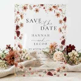 Boho Wildflower Floral Wedding Save the Date アクリル招待状