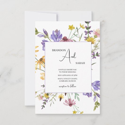 Boho Wildflower Garden White Wedding 招待状 (正面)