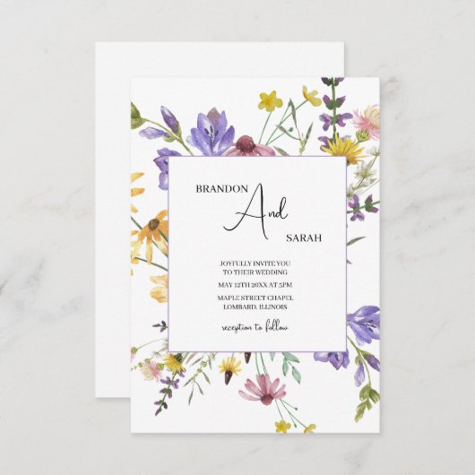 Boho Wildflower Garden White Wedding 招待状 (正面/裏面)