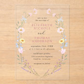 Boho Wildflower Garden Wreath Wedding アクリル招待状 (正面)