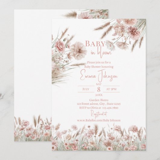 Boho Wildflower Girl Invite 招待状 (正面/裏面)