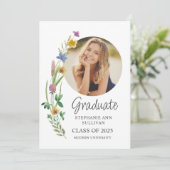 Boho Wildflower Girl Photo University卒業 案内状 (スタンド正面)