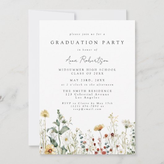 Boho Wildflower Graduation Party Photo 招待状 (正面)