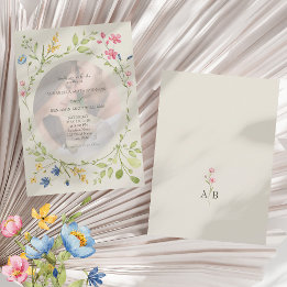 Boho Wildflower Ivory Photo Wedding 招待状