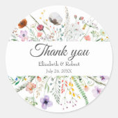 Boho Wildflower Meadow'結婚s Thank You Sticker ラウンドシール (正面)