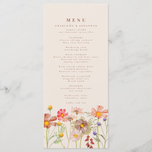 Boho Wildflower Meadow Wedding メニュー (正面)