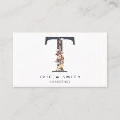 Boho Wildflower Monogram Initial T 名刺 (正面)