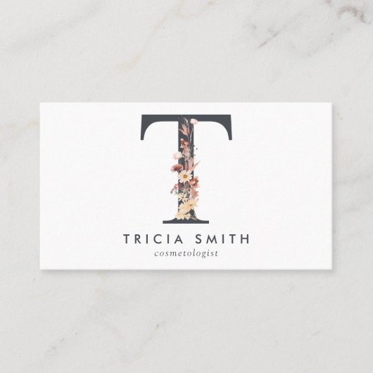 Boho Wildflower Monogram Initial T 名刺 (正面)