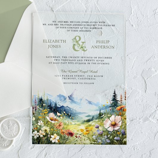 Boho Wildflower Mountain Meadow Wedding アクリル招待状