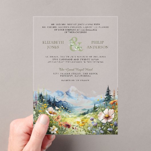 Boho Wildflower Mountain Meadow Wedding アクリル招待状 (インサイチュ (ポータブル))