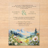 Boho Wildflower Mountain Meadow Wedding アクリル招待状 (正面)