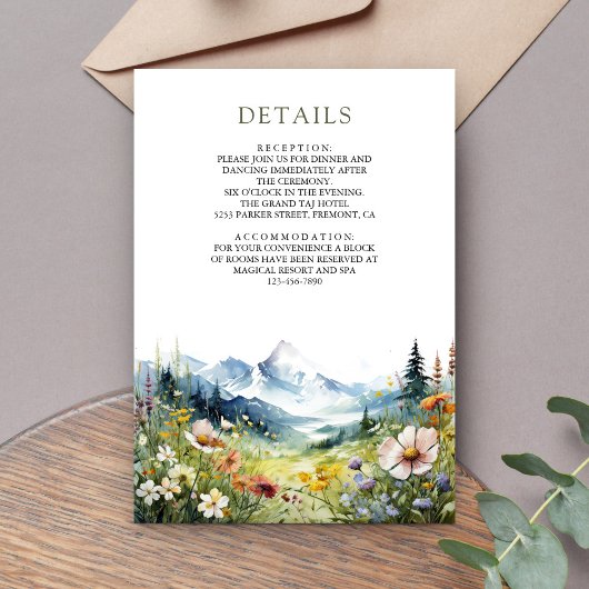Boho Wildflower Mountain Meadow Wedding Details エンクロージャーカード