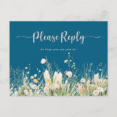 Boho Wildflower Navyメニュー選択RSVP ポストカード (正面)