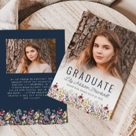 Boho Wildflower Navy Blue写真グラッド発表 招待状