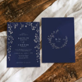 Boho Wildflower Navy Blue Baby's Breath Wedding 招待状