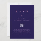 Boho Wildflower Navy Blue Pink Wedding QR Code 招待状 (裏面)