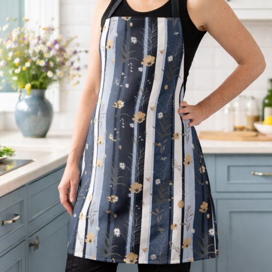 Boho Wildflower Navy Striped Modern Home Decor  エプロン