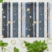 Boho Wildflower Navy Striped Modern Home Decor キッチンタオル (折り畳み)