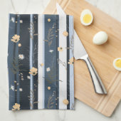 Boho Wildflower Navy Striped Modern Home Decor キッチンタオル (四つ折り)
