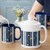 Boho Wildflower Navy Striped Modern Home Decor  マグカップ