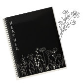 Boho Wildflower Personalized Black Gift for Her ノートブック