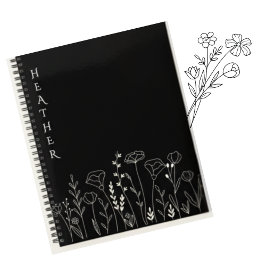 Boho Wildflower Personalized Black Gift for Her ノートブック