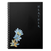 Boho Wildflower Personalized Black Gift for Her ノートブック (正面)