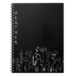 Boho Wildflower Personalized Black Gift for Her ノートブック