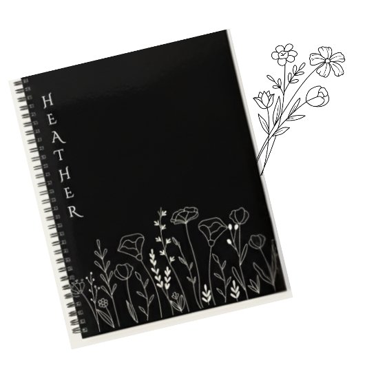 Boho Wildflower Personalized Black Gift for Her プランナー手帳